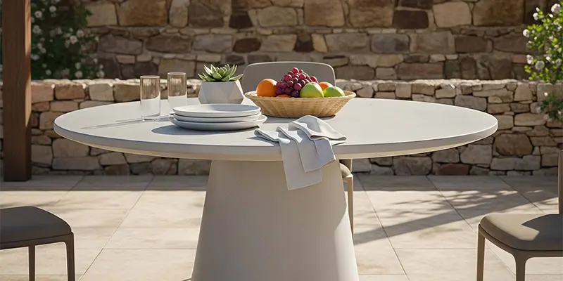 Mesa de jardín redonda efecto hormigón liso